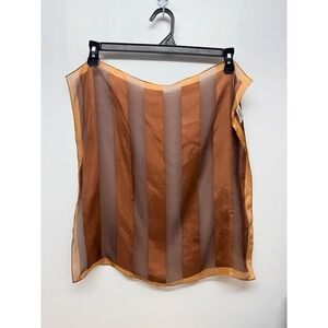 Oscar de la Renta Brown Tan Striped 100% Silk Square Scarf Accessory #11